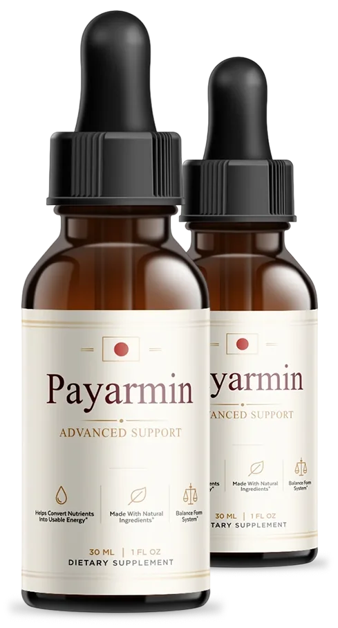 2 amber Payarmin dropper bottles with the cream and dark red label