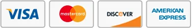 Payment logos: Visa, MasterCard, American Express, PayPal and Discover